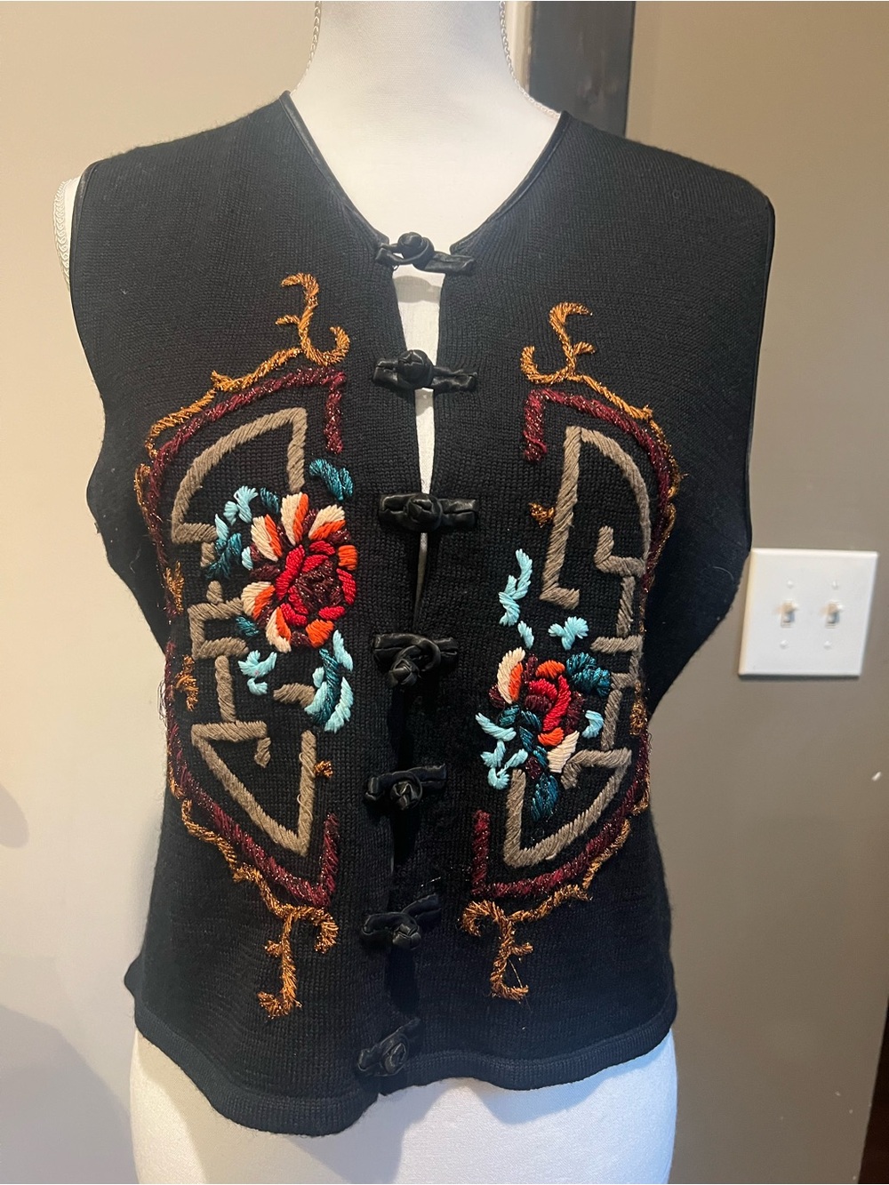 Carol Little Black Embroidered Floral Button-Front Sweater Vest - Picture 2 of 5